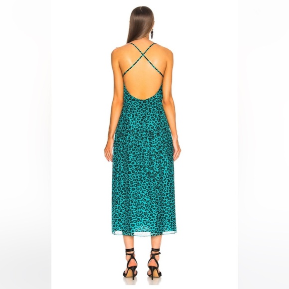 Michelle Mason teal and black leaopard print midi dress 100% silk nwt - Picture 4 of 14